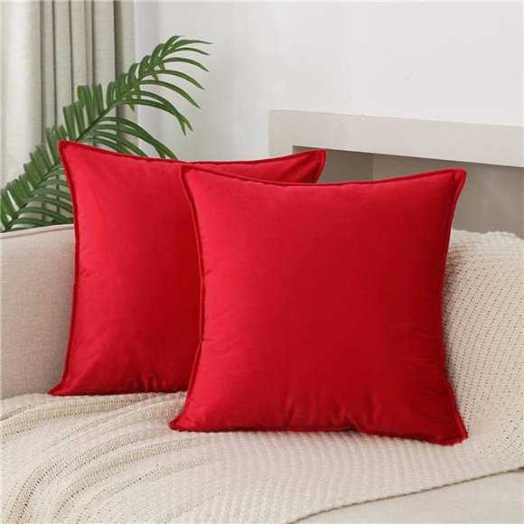 Velvet Red | Christmas Throw Pillow Covers | 18x18 Inch | Pack of 2 Soft - Picture 1 of 5